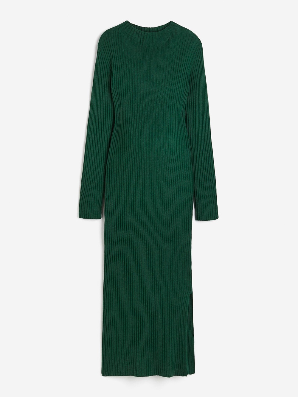MAMA Long Rib Knit Crewneck Dress in Dark Green